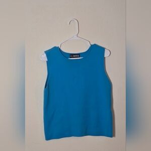 Company Ellen Tracy Sleeveless Classic Minimalist Knit Top Teal Blue Large